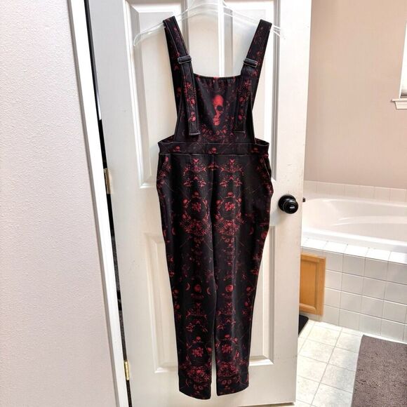 Blackmilk Pants - Black Milk Deaf Pretty Overalls Sz Large Skulls Whimsigoth Rockabilly Punk Red